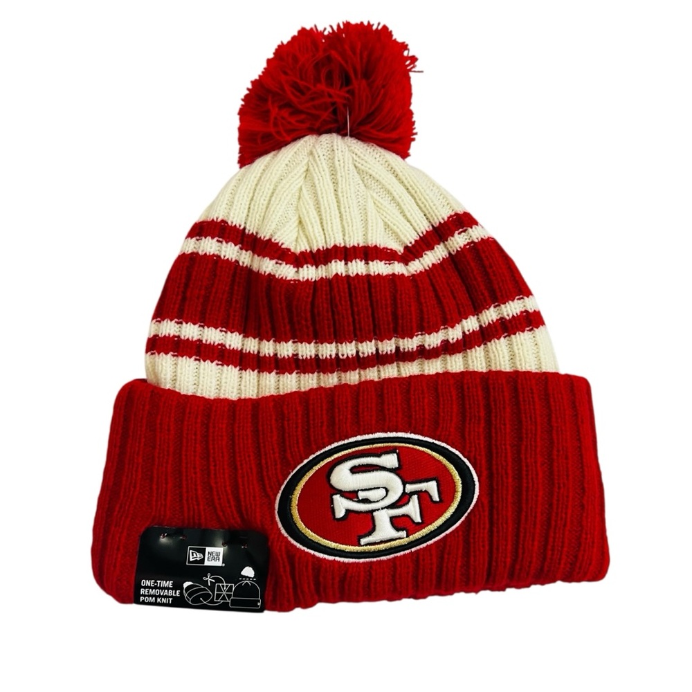 NFL New Era SF San Francisco 49ERS Striped Pom Beanie